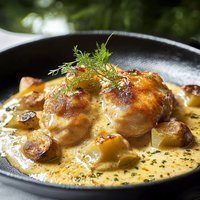 Fricassée de cuisse de poulet & semoule condimentée